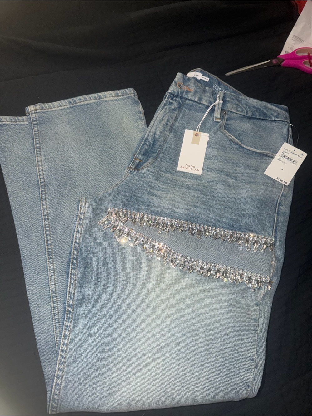 Good American Light Blue Embellished Women's Jeans